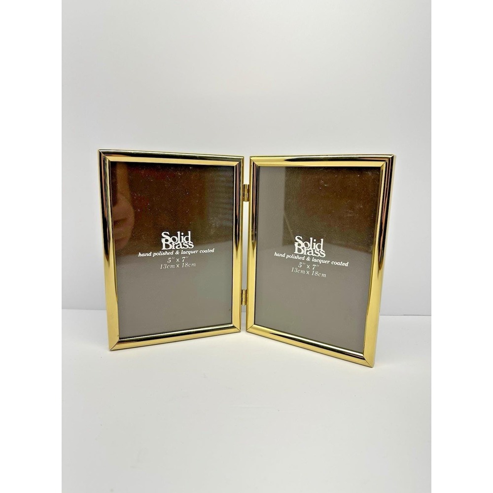 1980s Vintage Solid Brass Double Frame by Bowon 5"x7" Hinged Lacquer Coated